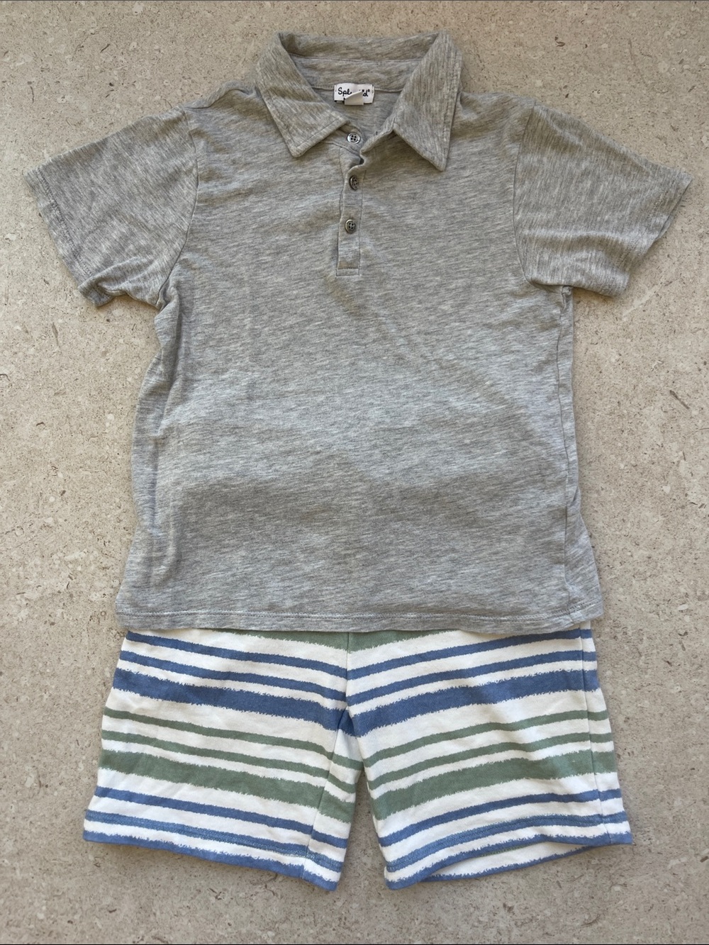 Kids Grey Polo Shirt and Striped Shorts by Splendid